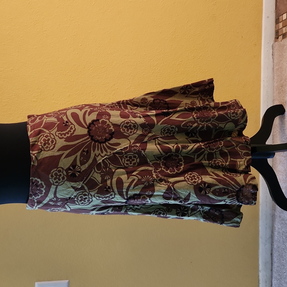 Green and brown patch floural skirt